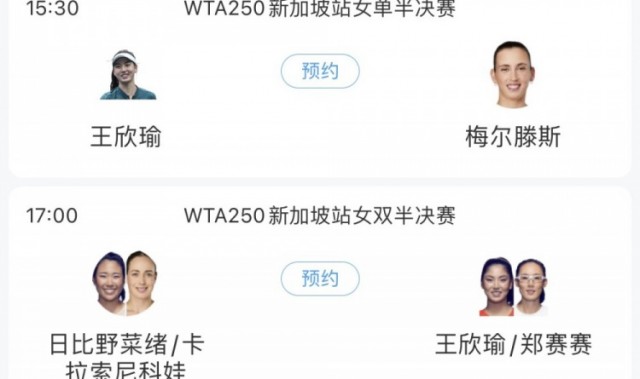 王欣瑜今日将连续出战WTA250新加坡站女单和女双半决赛